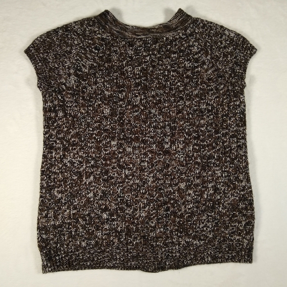 Kim Rogers Variegated Brown Knit Sweater Vest Open Front Button Neck Med Cotton - Picture 2 of 10
